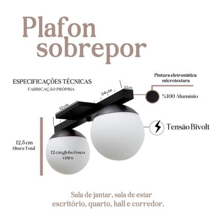 Imagem de Plafon Sobrepor de Teto lustre Jabuticaba Com 2 Globos Vidros 12cm Para sala, Cozinha, Quarto