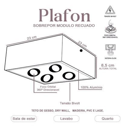 Imagem de Plafon Sobrepor Spot Teto Modulo Recuado Alumínio Bivolt Com lâmpada Soquete GU10