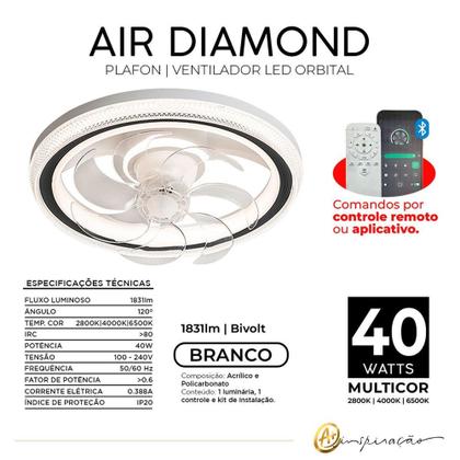 Imagem de Plafon ventilador air diamond orbital led multicor 40w bivolt  hm86312 - Opus
