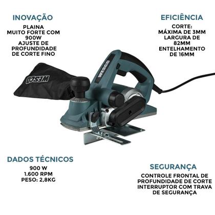 Imagem de Plaina 82mm 900w Mod Ws5343 Wesco + Guia + Facas instal