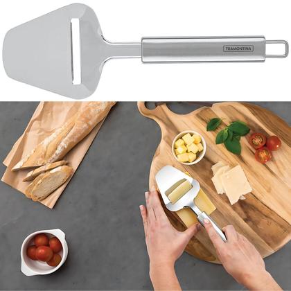 Imagem de Plaina Cortador de Queijo Tramontina Utilitá Inox Cabo Preto para Fatiar Servir LavaLouças Marffim