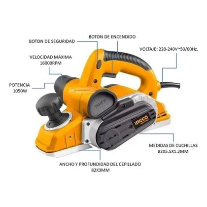 Imagem de Plaina Elétrica Profissional - Ingco 1050w 220v Pl10508-9 - Ingco Cor Laranja