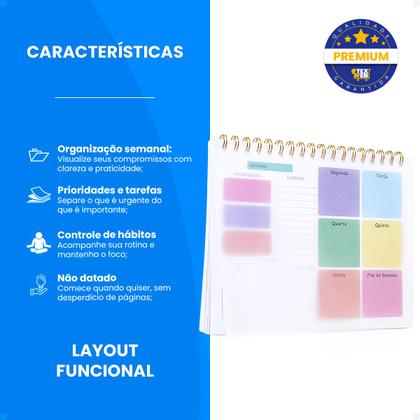 Imagem de Planner Semanal De Mesa Com Divisões Organização De Tarefas