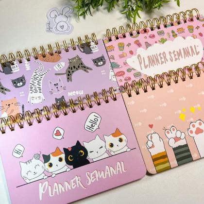Imagem de Planner Semanal Não Datado Espiral - Permanente - Patinha de Gato  Gatinhos  Cactus