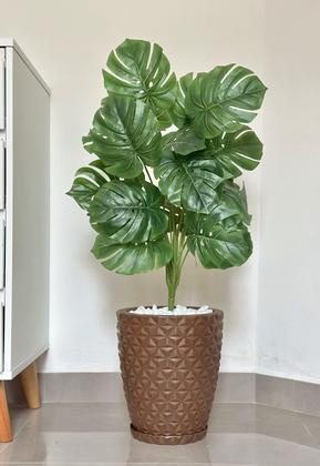 Imagem de Planta Artifical Costela De Adão Com Vaso e Pedras Brancas