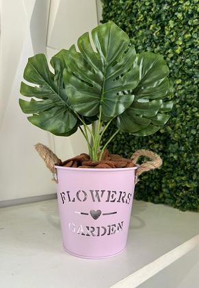 Imagem de Planta Artificial Costela de Adão + Vaso de Metal decorativo