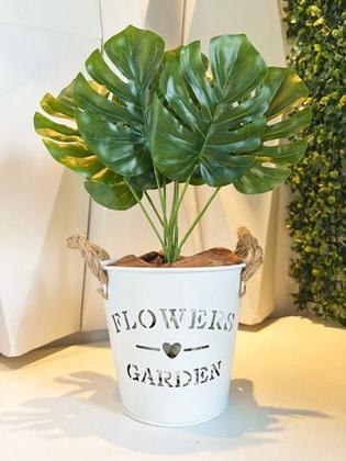 Imagem de Planta Artificial Costela De Adão + Vaso De Metal Decorativo