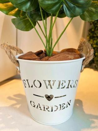 Imagem de Planta Artificial Costela De Adão + Vaso De Metal Decorativo