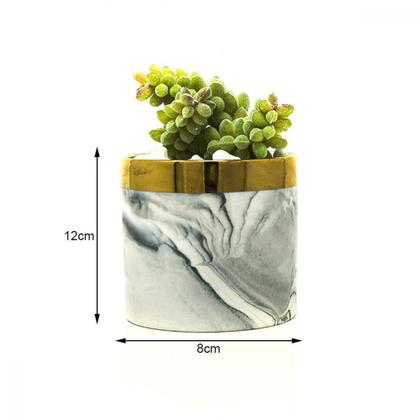 Imagem de Planta artificial suculenta mini vaso cerâmica mármore 12cm Decoração Mesa Flor Jardim Sala Cozinha Arranjo Natural