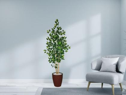 Imagem de Planta Árvore Artificial Bambu Real Toque 1,6m Kit + Vaso E. Marrom 32cm