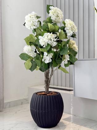Imagem de Planta Hortência Artificial Com Vaso Completo Realista Casca