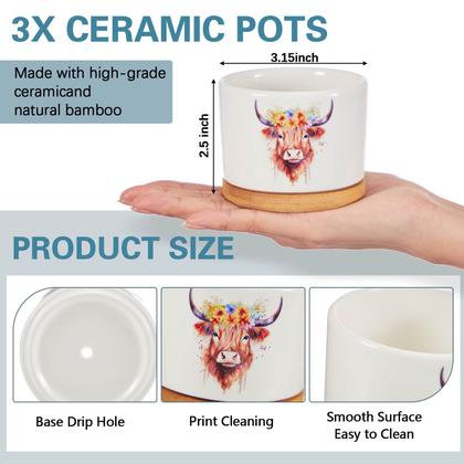 Imagem de Plantadores de vacas cerâmicos das terras altas da Jingmore com bandejas de bambu