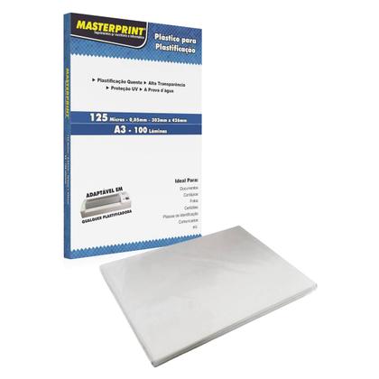 Imagem de Plástico para Plastificação A3 303x426mm 125 micras Pouch Film Pacote com 100 lâminas Masterprint