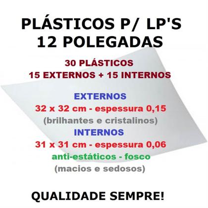 Imagem de Plásticos P/ LP Vinil - Capas e Discos - 15 Externos 0,15 Cristal + 15 Internos 0,06