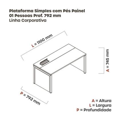 Imagem de Plataforma Simples 110x792 PSCPP110/792/1 Pessoa 110cm Industrial Preto e Branco