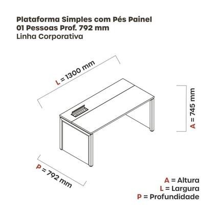 Imagem de Plataforma Simples 130x792 PSCPP130/792/1 Pessoa 130cm Industrial Cinza e Branco