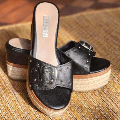 Imagem de Plataforma Tamanco Flatform com Tachinhas Cores Salto Médio