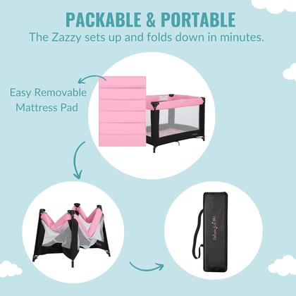 Imagem de Playard Dream On Me Zazzy portátil com berço rosa com colchão