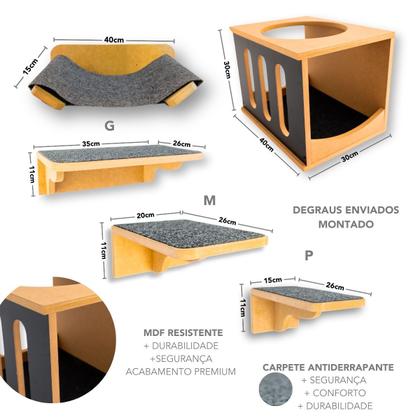 Imagem de Playground Gato 9pcs Prateleiras Nichos Montado Com Rede Resistente Linhas Verticais