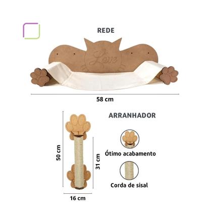 Imagem de Playground Para Gatos 9 Peças Brinquedo de Gato com Arranhador Nicho Ponte Degrau Rede em Mdf