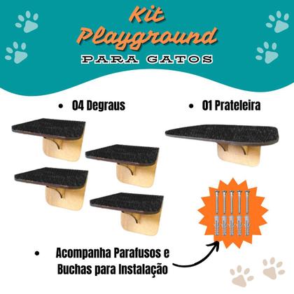 Imagem de Playground para Gatos Kit Com 01 Prateleira e 04 Degraus Pet Escada