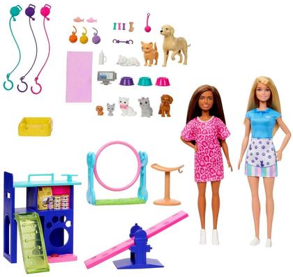 Imagem de Playset Grande Conjunto Creche Para Animais De Estimação Com Boneca Menina Barbie Profissões Cuidadora E Acessórios De Pet Shop Mini Animal Mattel