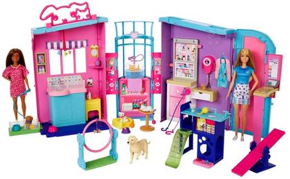 Imagem de Playset Grande Conjunto Creche Para Animais De Estimação Com Boneca Menina Barbie Profissões Cuidadora E Acessórios De Pet Shop Mini Animal Mattel