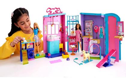 Imagem de Playset Grande Conjunto Creche Para Animais De Estimação Com Boneca Menina Barbie Profissões Cuidadora E Acessórios De Pet Shop Mini Animal Mattel