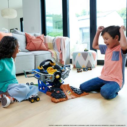 Imagem de Playset Hot Wheels Monster Trucks Arena Smashers Mega-Wrex vs Crushzilla Takedown com caminhão de brinquedo Mega-Wrex e 6 carros