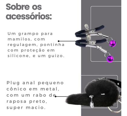 Imagem de Plug Anal Cauda Kit Fantasia Luxo  Com Grampo, Colar e Tiara
