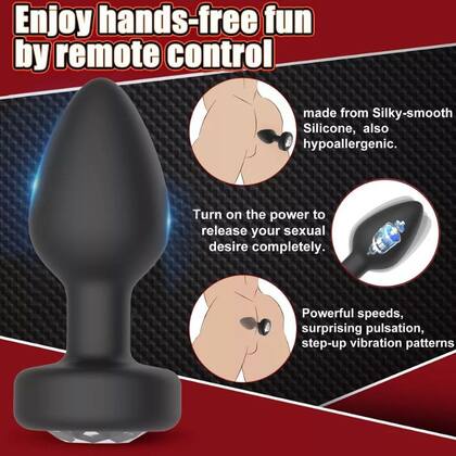 Imagem de Plug anal de silicone com Vibrador RECARREGÁVEL com CONTROLE REMOTO Potente 10 Velocidades e modos de vibração Estimulad
