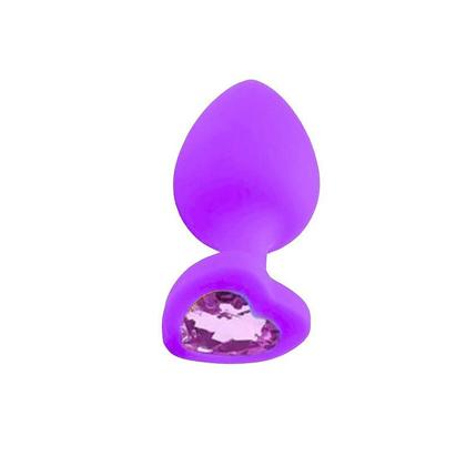 Imagem de Plug Anal em Silicone Base Coração Médio Roxo com Pedra Roxa