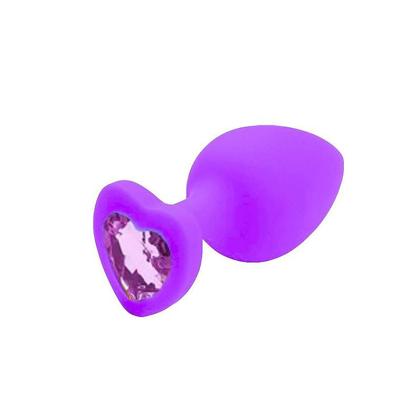 Imagem de Plug Anal em Silicone Base Coração Médio Roxo com Pedra Roxa