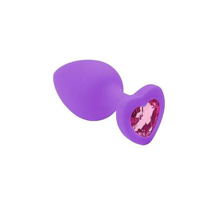 Imagem de Plug Anal em Silicone Base Coração Pequeno Roxo com Pedra Rosa