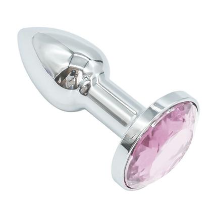 Imagem de Plug Anal Luxo Metal Formato Conico Tamanho MINI 5 x 1,8 cm Pedra Redonda Rosa