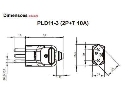 Imagem de Plugue de tomada 10A Reto 3 Pinos (2P+T) Reforçado com Cabo Prensa - Preto