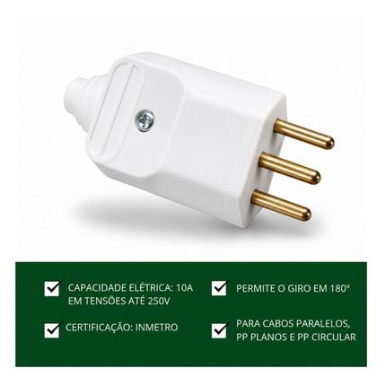 Imagem de Plugue Desmontável 2P + T 180º 10A Com Prensa Cabos Branco MarGirius