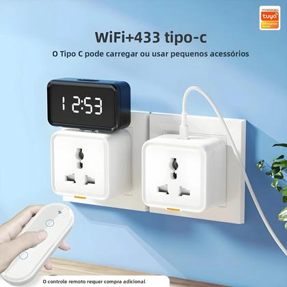 Imagem de Plugue Inteligente Universal Tuya WiFi Tipo-C 16A Adaptador RF433 Timer APP Assistente De Voz UK EU