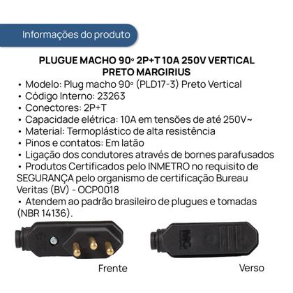 Imagem de Plugue Macho 90º 2p+t 10a 250v Vertical Preto MarGirius