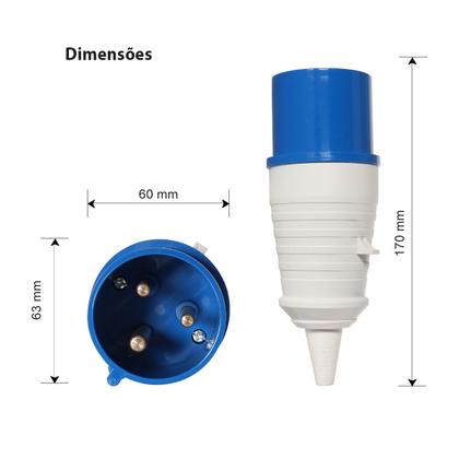 Imagem de Plugue Macho Industrial 3 pinos 32A IP44 Azul MarGirius