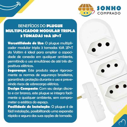 Imagem de Plugue multiplicador modular tripla 3 tomadas 10A 2P+T branco V-46/3 Voltim