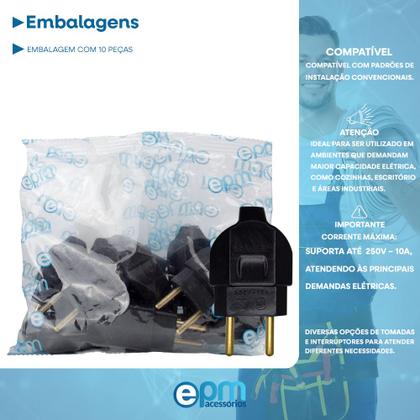 Imagem de Plugue Pino Macho 2p 10A Maciço Com Inmetro Preto