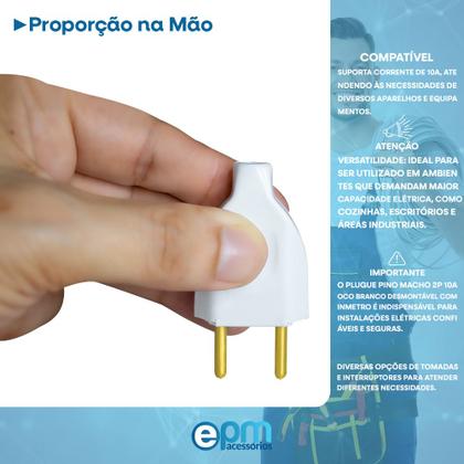 Imagem de Plugue Pino Macho 2p 10A Oco Com Inmetro Branco