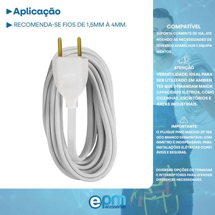 Imagem de Plugue Pino Macho 2p 10A Oco Com Inmetro Branco