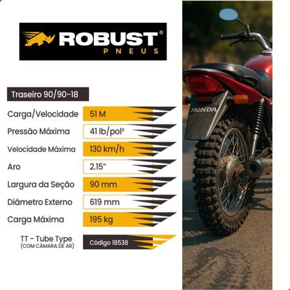 Imagem de Pneu de Moto Traseiro 90/90-18 Greitis Com Camara Robust