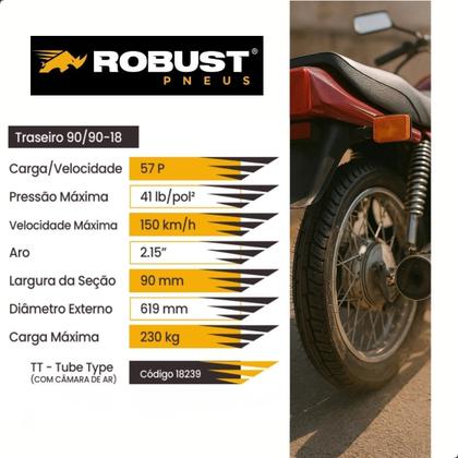 Imagem de Pneu de Moto Traseiro 90/90-18 Hitrost Com Camara Robust