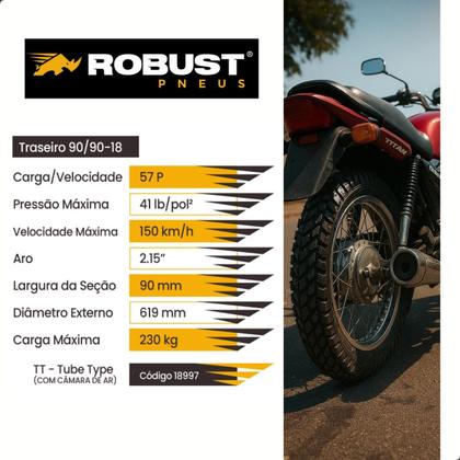 Imagem de Pneu de Moto Traseiro 90/90-18 Vites Com Camara Robust