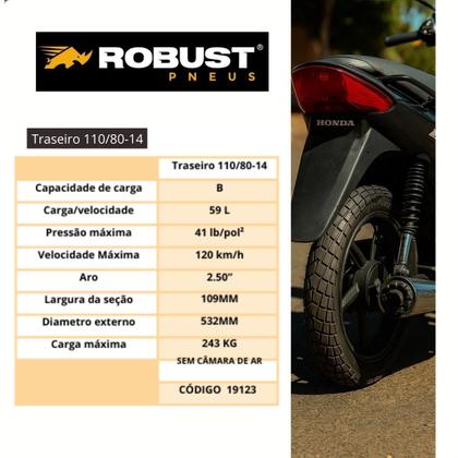Imagem de Pneu Moto 110/80-14 Traseiro TL Aro 14 Biz Pop Lead Yes CG Sem Câmara de Ar