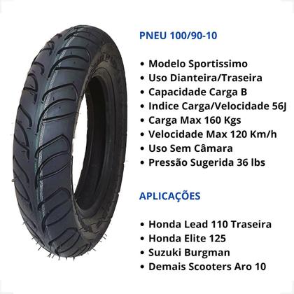 Imagem de Pneu Moto Maggion 100 90 10 56j Sem camara Burgman Elite Lead