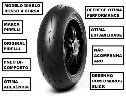 Imagem de Pneu Moto Pirelli Traseiro 180/55-17 TL Diablo Rosso 4 Corsa Ninja ZX-6R 636
